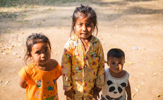 CAMBODIA - FEBUARY 18,2017 : Children in Cambodia begging for money on the roadside in cambodia