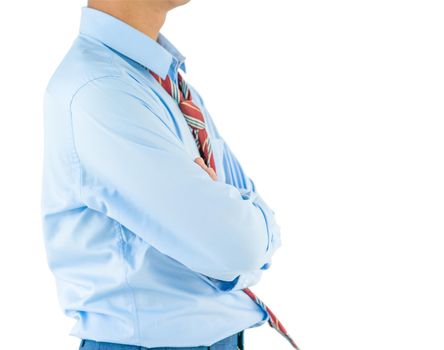 Man in long sleeve shirt wear keeping arms crossed while standing isolate on white background with clipping path