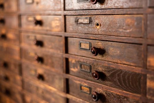 old wooden vintage cabinet, closeup image indoor