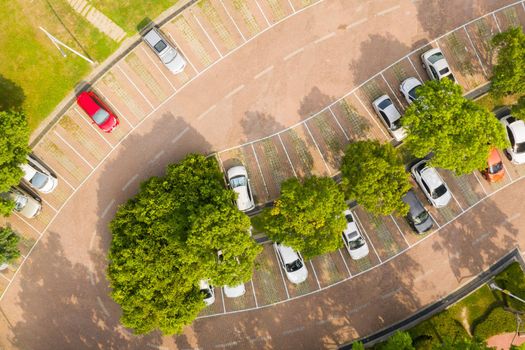 aerial view of parking lot at Wen-Xin Forest Park in Taichung, Taiwan, Nantou, Asia