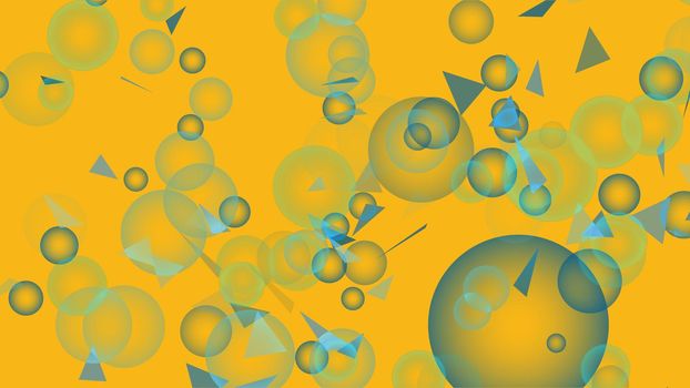 blur bubbles multi size and triangel flying motion on yellow gold background