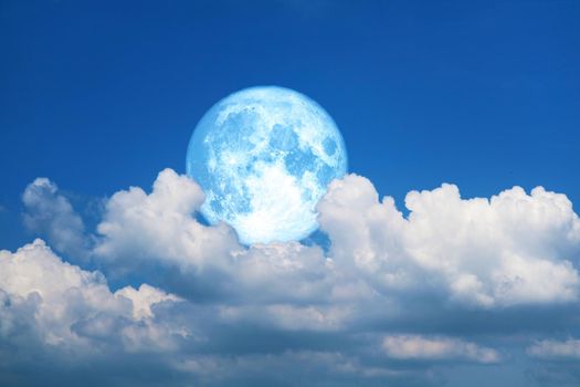 Full bllue moon and white silhouette cloud sky in the night sky, Elements of this image furnished by NASA