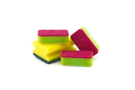 Colorful cleaning sponges isolated on a white background