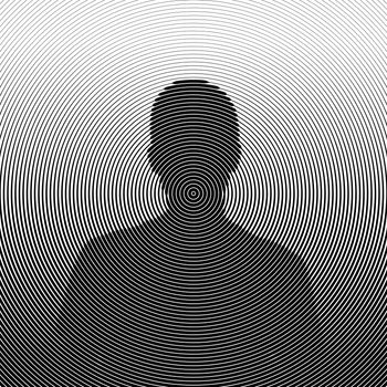 Man silhouette, black and white circular halftone illustration