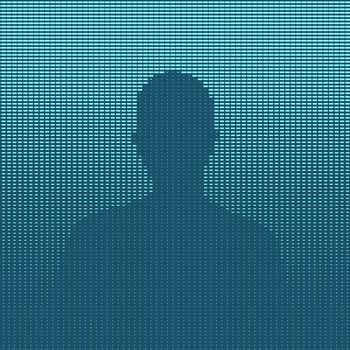 Man silhouette blue illustration, halftone pattern made of dashes