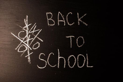 Back to school, the concept of parenting. The inscription on the blackboard with white chalk. Place for text. Copy space.