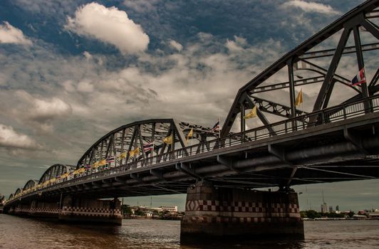 Bangkok, thailand 21 Jul, 2019 : A great scenery Afternoon view of the Phra Phuttha Yodfa Bridge (Memorial Bridge). Vintage Style.