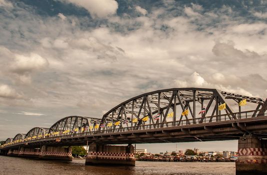 Bangkok, thailand 21 Jul, 2019 : A great scenery Afternoon view of the Phra Phuttha Yodfa Bridge (Memorial Bridge). Vintage Style.