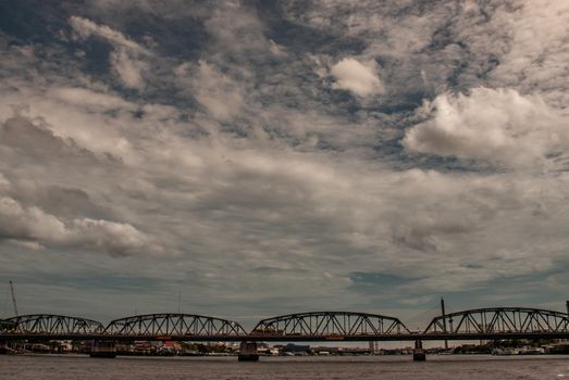 Bangkok, thailand 21 Jul, 2019 : A great scenery Afternoon view of the Phra Phuttha Yodfa Bridge (Memorial Bridge). Vintage Style.