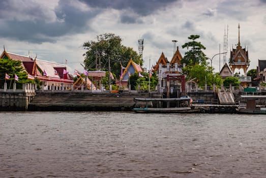 Nonthaburi, Thailand - 21 Jul 2019 : Beautiful Wat Saeng Siritham, located on the Nonthaburi of the Chao Phraya River.