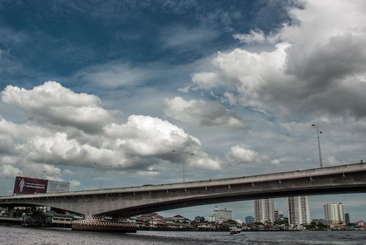 Nonthaburi, Thailand - 21 Jul 2019 : Rama 5 Bridge Is a bridge across the Chao Phraya River, one of nonthaburi  major bridges.