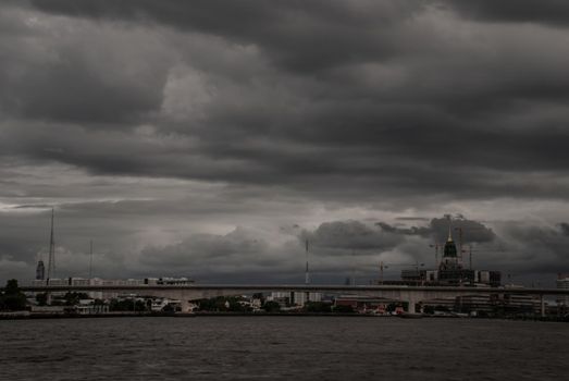 Nonthaburi, Thailand - 21 Jul 2019 : Rama 5 Bridge is the 14th Bridge over the Chao Phraya River in Bangkok and its vicinity Connecting between Suan Yai Subdistrict With Bang Phai Subdistrict Mueang Nonthaburi.