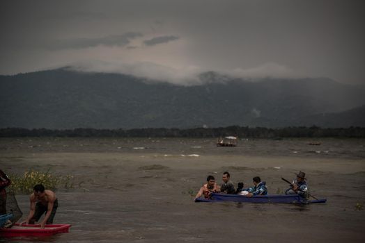 Chonburi, thailand - Oct 05, 2019 : The beauty of Bang Phra Reservoir on the background of misty capped mountains, Chonburi Province, Thailand