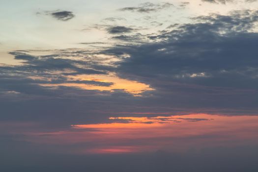 Natural Sunset in evening downtown silhouette. Scenic Colorful Sky At Sunset. Sun Over Skyline, Horizon. Light blue background.