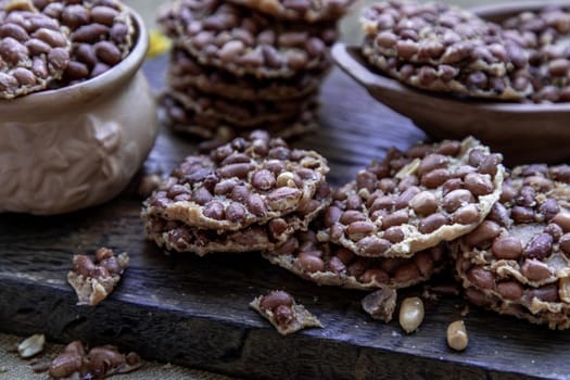 Traditional Thai Snack : Peanut crackers made from nuts and flour to fry, Deep Fried Bean cookies peanut, Oblique view from the top,