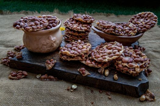 Traditional Thai Snack : Peanut crackers made from nuts and flour to fry, Deep Fried Bean cookies peanut, Oblique view from the top,