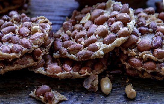 Traditional Thai Snack : Close-up of Peanut crackers made from nuts and flour to fry, Deep Fried Bean cookies peanut.