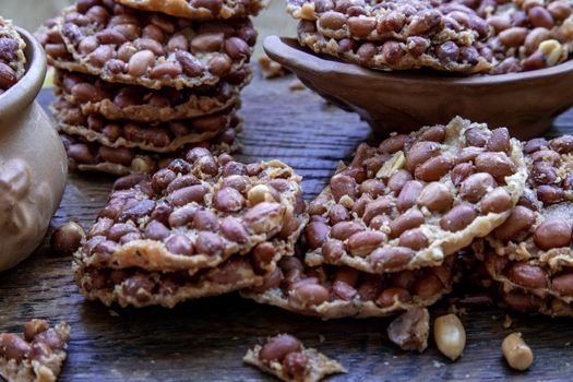 Traditional Thai Snack : Peanut crackers made from nuts and flour to fry, Deep Fried Bean cookies peanut, Oblique view from the top,