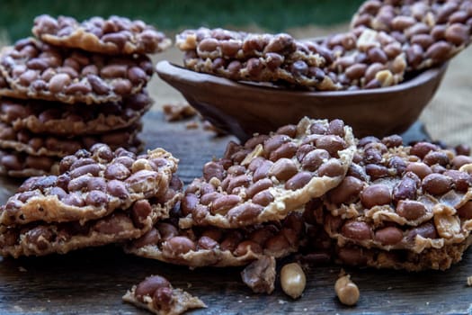 Traditional Thai Snack : Peanut crackers made from nuts and flour to fry, Deep Fried Bean cookies peanut, Oblique view from the top,