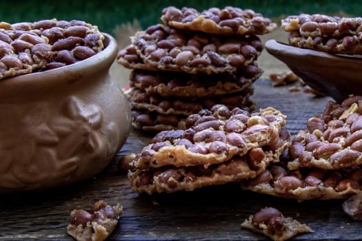 Traditional Thai Snack : Peanut crackers made from nuts and flour to fry, Deep Fried Bean cookies peanut, Oblique view from the top,