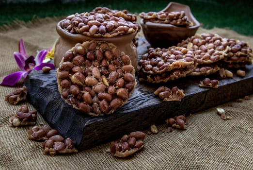 Traditional Thai Snack : Peanut crackers made from nuts and flour to fry, Deep Fried Bean cookies peanut, Oblique view from the top,