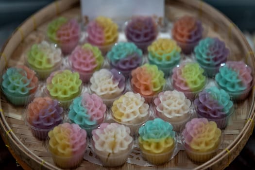 Traditional Thai desserts sweet and delicious : Asian sweet cake, Thai Layer Sweet Cake or Phaka-krong is modern desserts that made in various flower pattern.