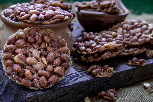 Traditional Thai Snack : Close-up of Peanut crackers made from nuts and flour to fry, Deep Fried Bean cookies peanut.