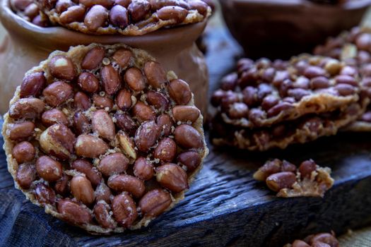 Traditional Thai Snack : Close-up of Peanut crackers made from nuts and flour to fry, Deep Fried Bean cookies peanut.