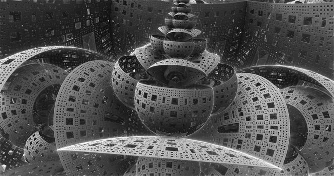 Picture of three-dimensional spaceship fractals in motion