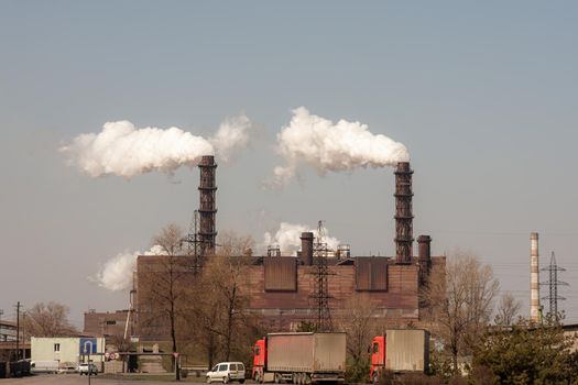 Smoke from the pipes of the mining and processing plant. Gorishni plavni, Ukraine, Ferrexpo