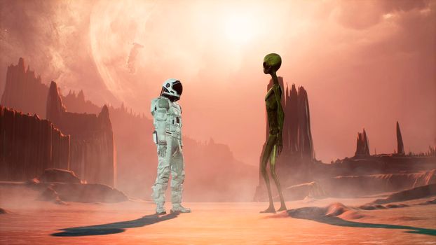Meeting an alien and an astronaut on a mysterious planet in a distant deep space.