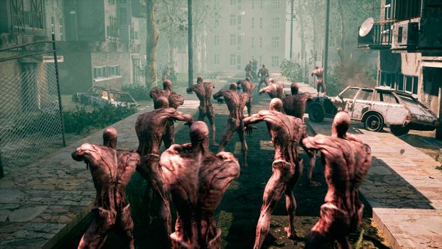 The last Stalker with a machine gun fights with zombies in an abandoned city.