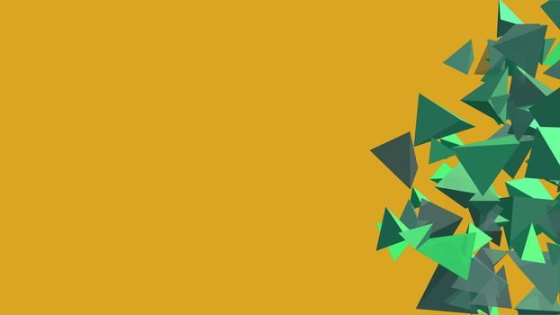 abstract tetrahedron polygon tidewater green slow move and floating on fortuna gold background