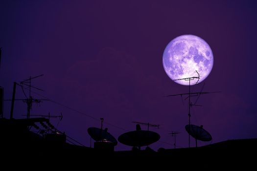 full Hay moon planet back silhouette Satellite dishes on roof, Elements of this image furnished by NASA