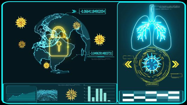 Futuristic technology digital world was lock down by crisis of COVID 19 virus come back and mutation in many country