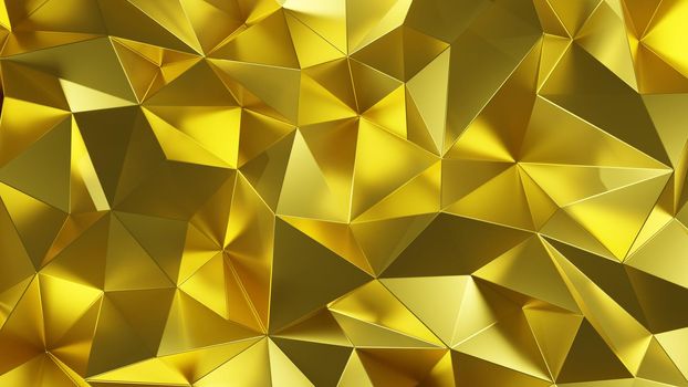 Abstract luxury gold color low poly triangle background texture . 3D rendering .