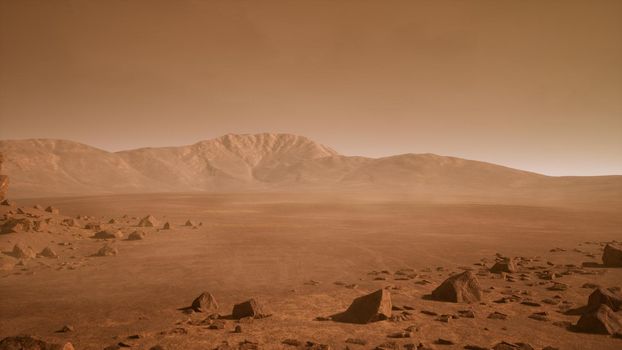 Panoramic landscape on the surface of Mars.