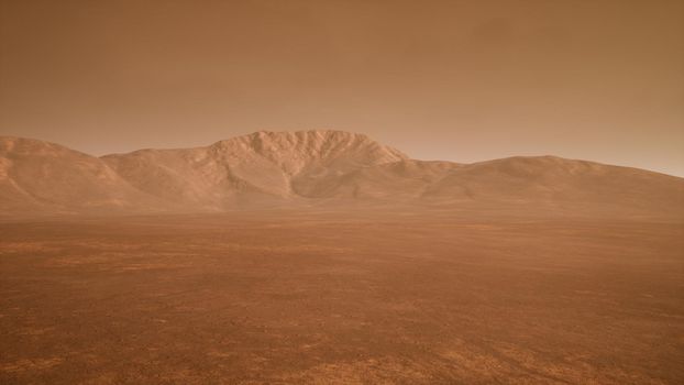 Panoramic landscape on the surface of Mars.