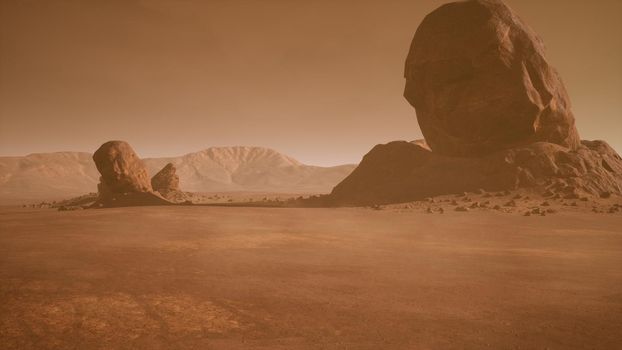 Panoramic landscape on the surface of Mars.