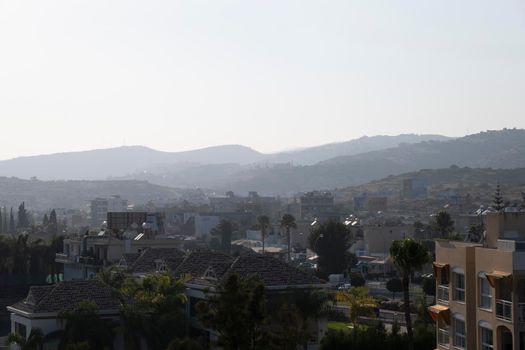 View of Limassol at sunrise. Sunrise in Limassol. Cyprus. The ancient Greek city from above.