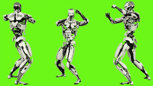 Robot android is shows your fighting skills. Realistic motion on green screen background. 