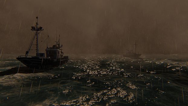 View of the Sea storm and commercial fishing boats