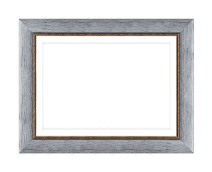 silver wooden frame for picture or photo, frame for a mirror isolated on white background. With clipping path