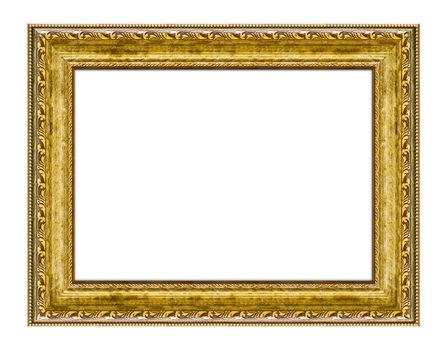 Gold wooden frame for picture or photo, frame for a mirror isolated on white background. With clipping path