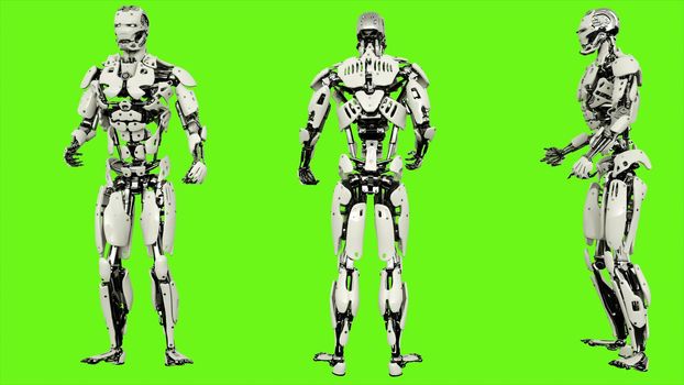 Robot android is drunk idle. Illustration on green screen background.