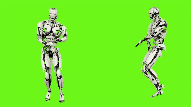 Robot android is Robot android is dancing hip hop. Illustration on green screen background.