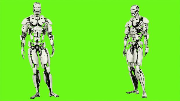 Robot android is agreeing. Illustration on green screen background.