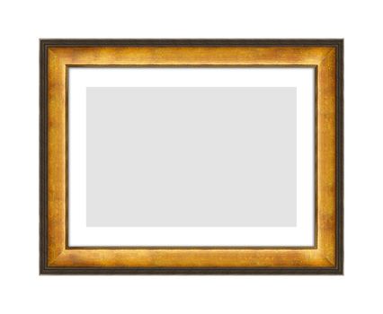 golden wooden frame for picture or photo, frame for a mirror isolated on white background. With clipping path