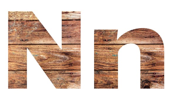 Wooden letters. Letter N. English alphabet isolated on white background. With clipping path