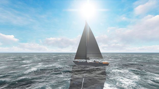 Yacht sailing on opened sea.